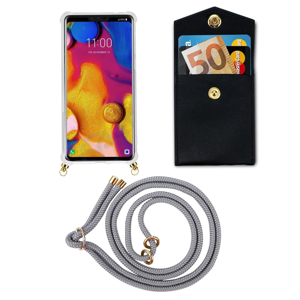 Smartphone mit Hülle, schwarze Kartenhaltertasche mit 50€ Schein und Geldbeutel.