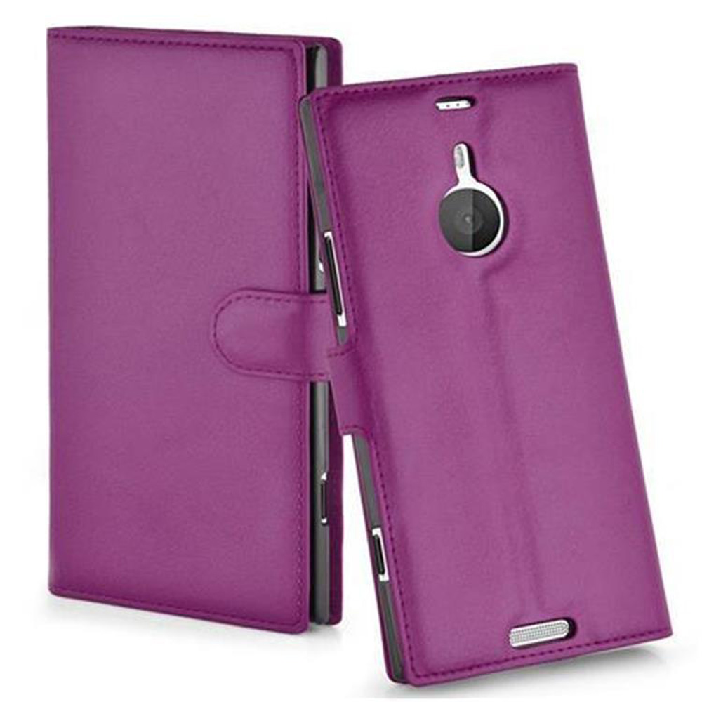 Custodia viola per telefono in pelle con flip cover e ritaglio.