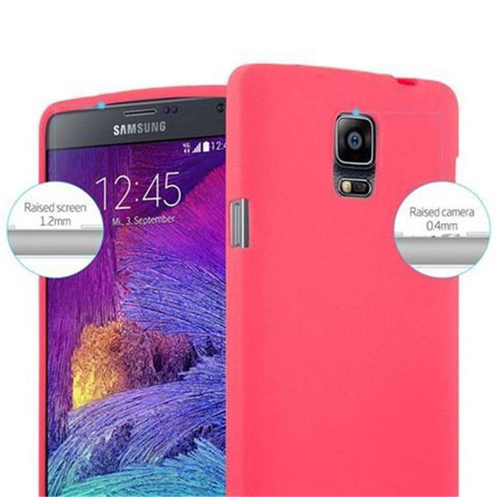 Una cover rossa protegge uno smartphone Samsung con le 12:45 sul display.