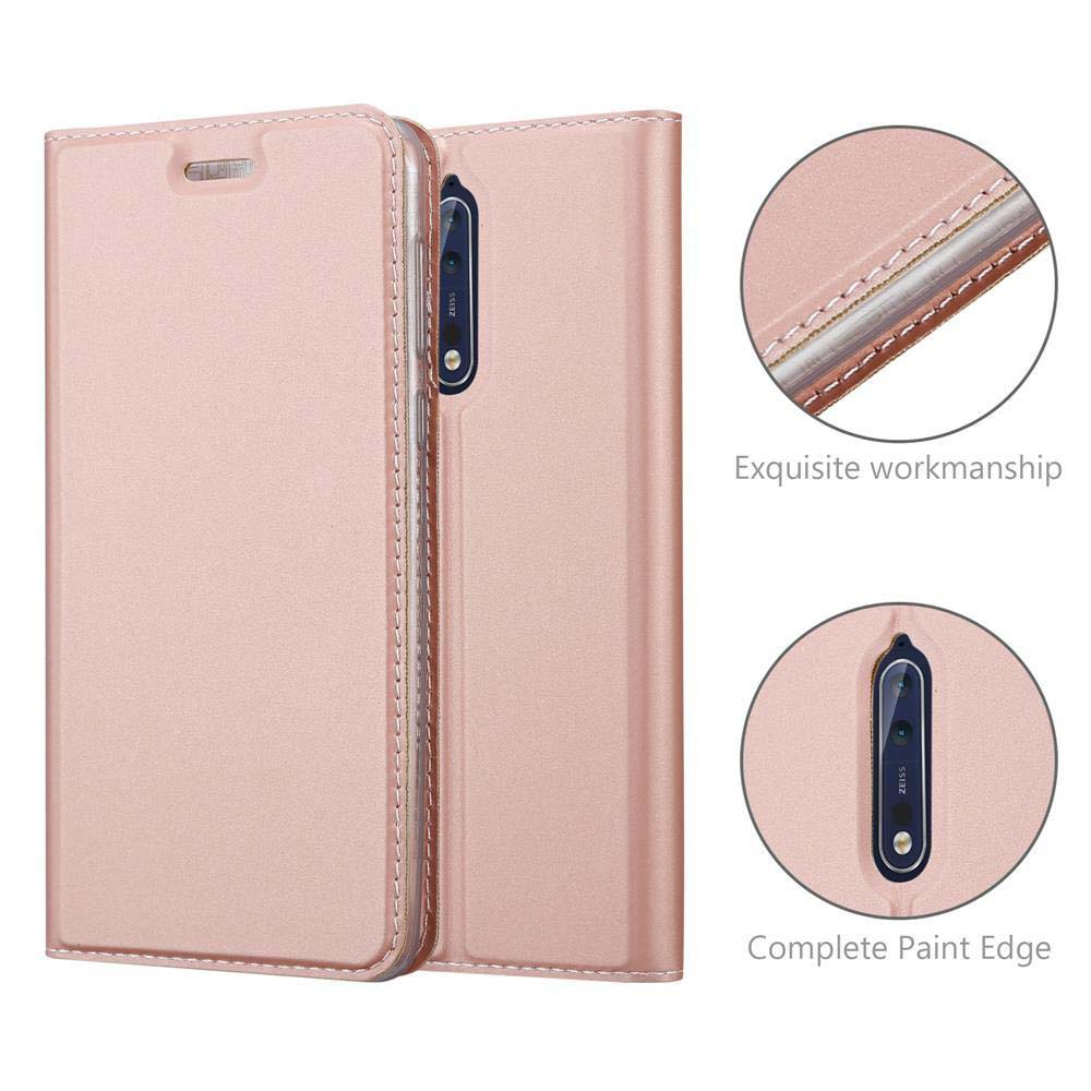 Una custodia per telefono oro rosa con focus su fotocamera e bordi.