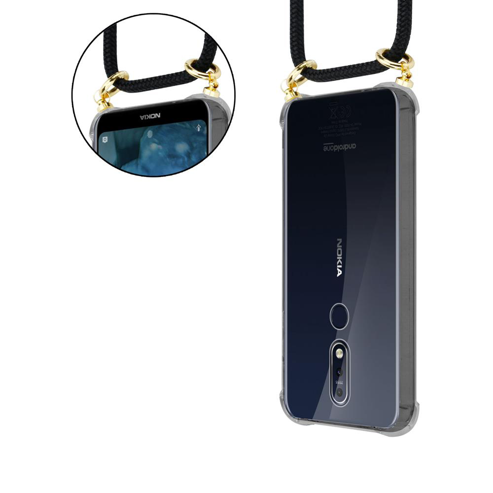 Nokia Smartphone mit transparentem Case und Lanyard, Vorder- und Rückseite.