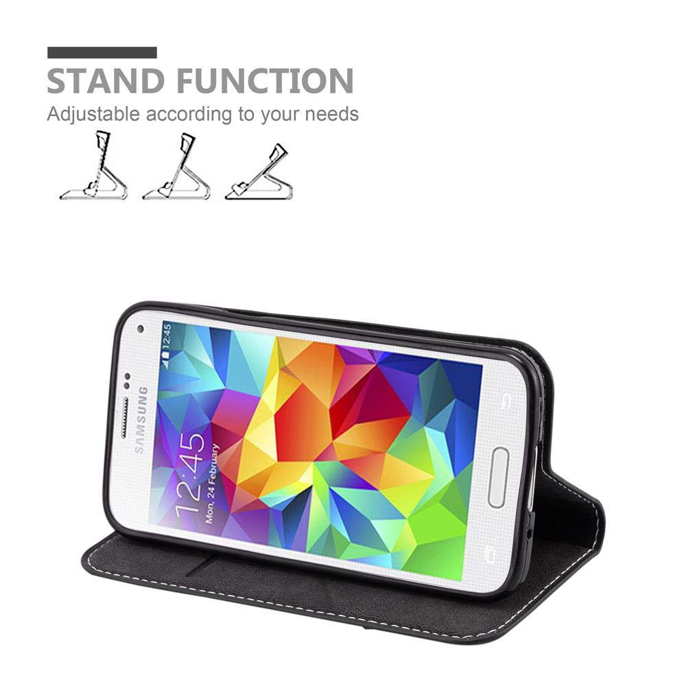 Smartphone Samsung in custodia nera con sfondo colorato.