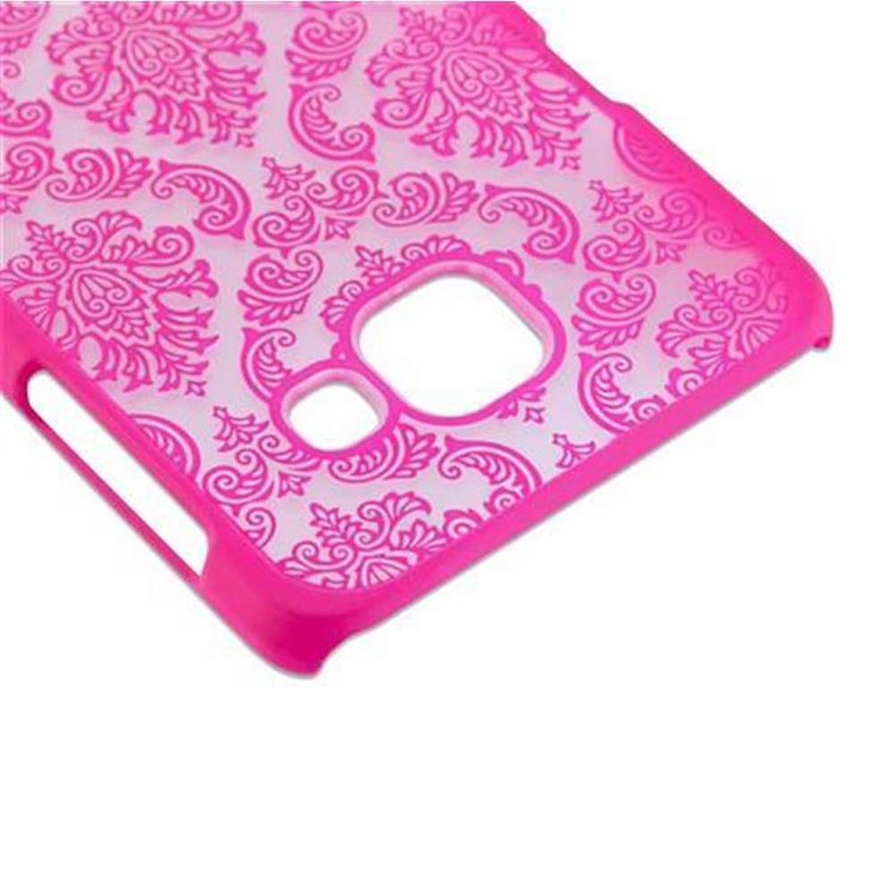 Eine durchsichtige Hülle mit rosa Barockmuster für ein Smartphone.