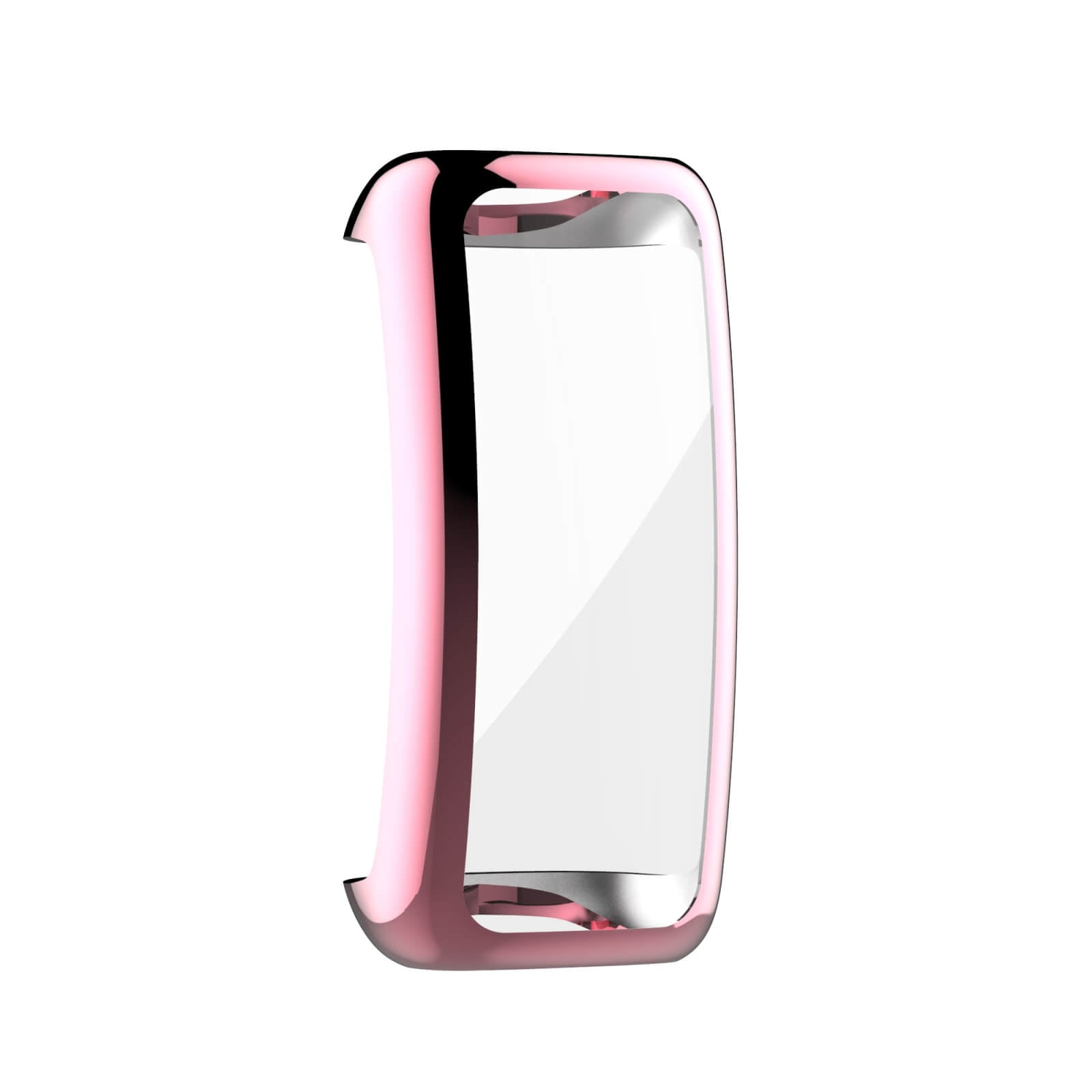 Un étui de protection rose doré pour un appareil rectangulaire à écran clair.