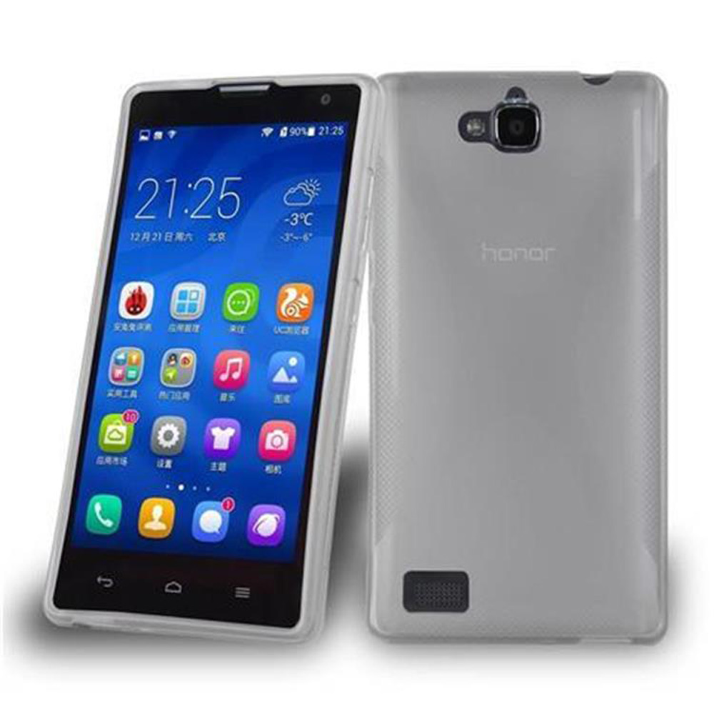 Una funda transparente cubre un smartphone que muestra las 21:25. La parte trasera muestra el logo de Honor.