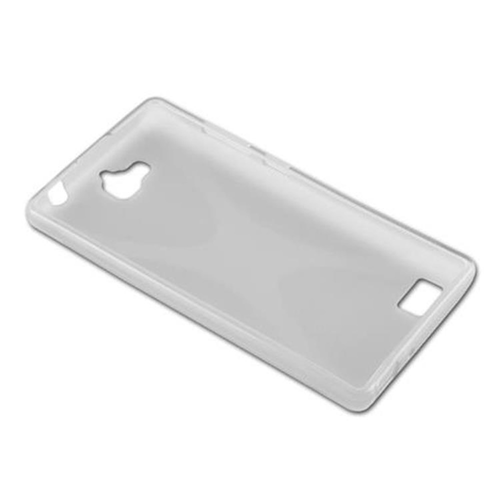 Funda de teléfono transparente con recortes para cámara y puertos.