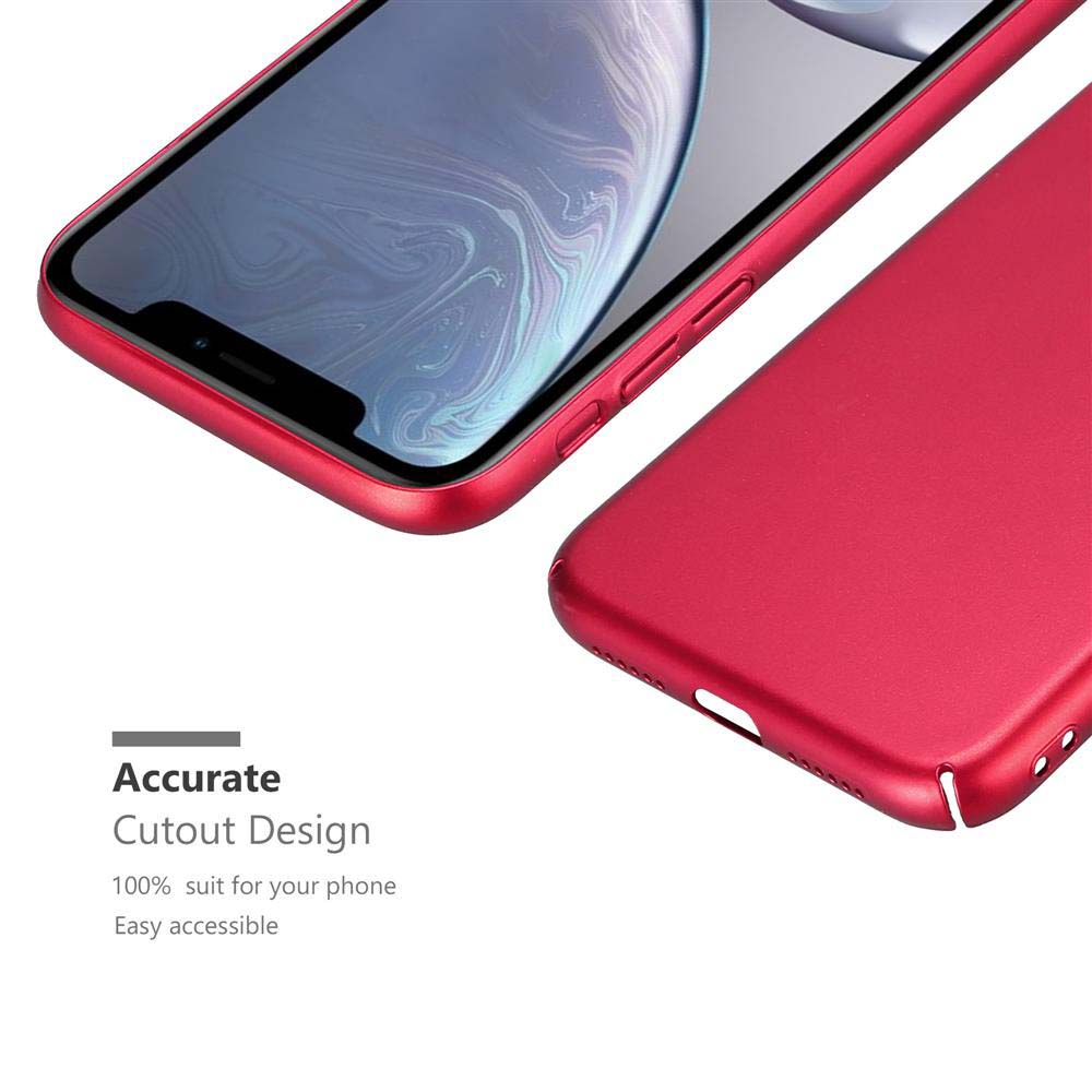 Smartphone rosso con cover. Primo piano del retro e dello schermo.