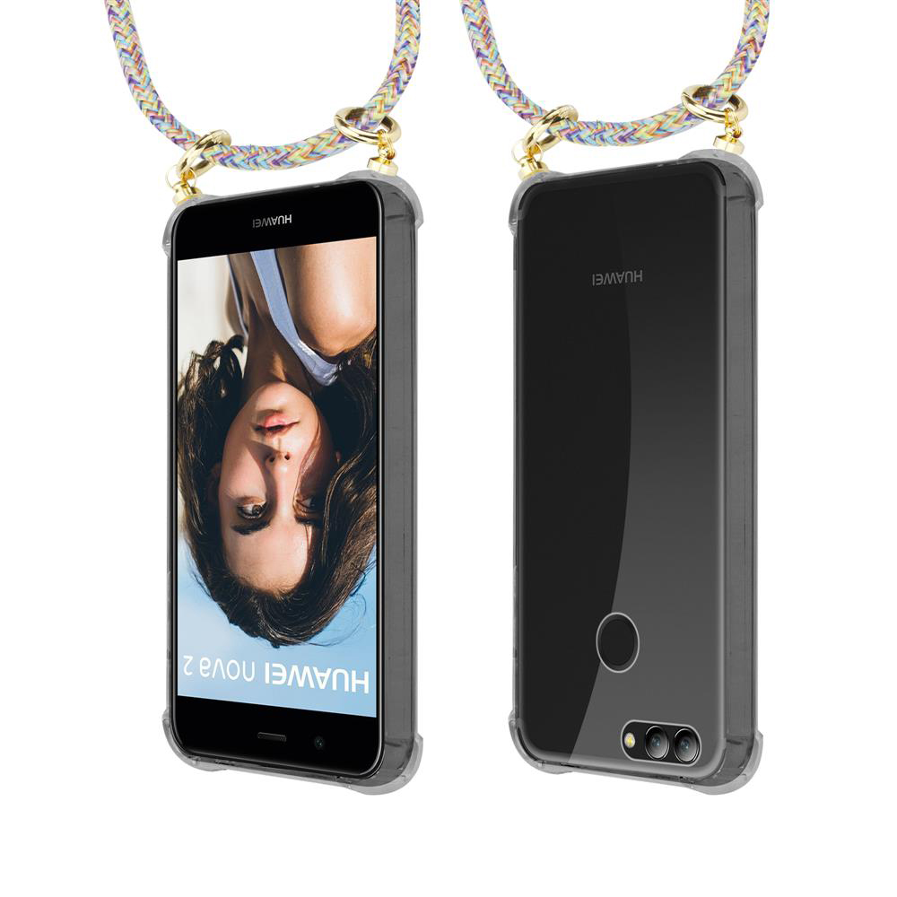 Due telefoni Huawei Nova 2 con cordino, vista frontale e posteriore.