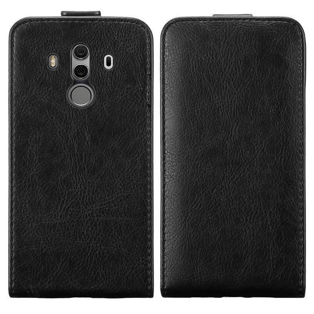 Schwarze Lederhülle für ein Smartphone, Vorder- und Rückseite.