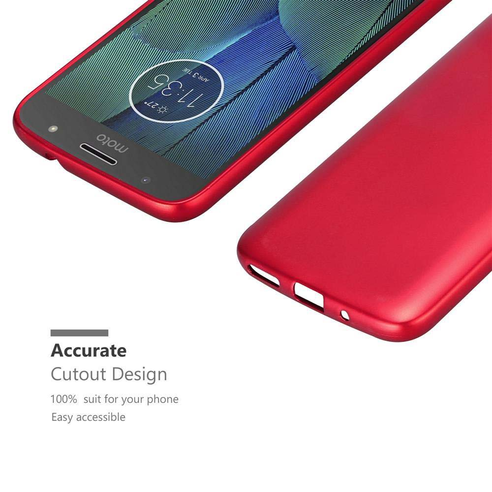 Custodia rossa accanto a uno smartphone che mostra le 11:35.