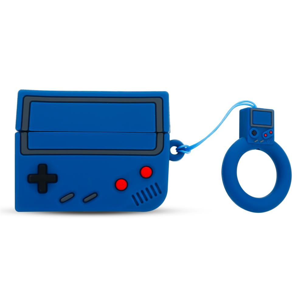 Blauer Game-Boy-Hüllen-Anhänger mit Ring und Schnur.