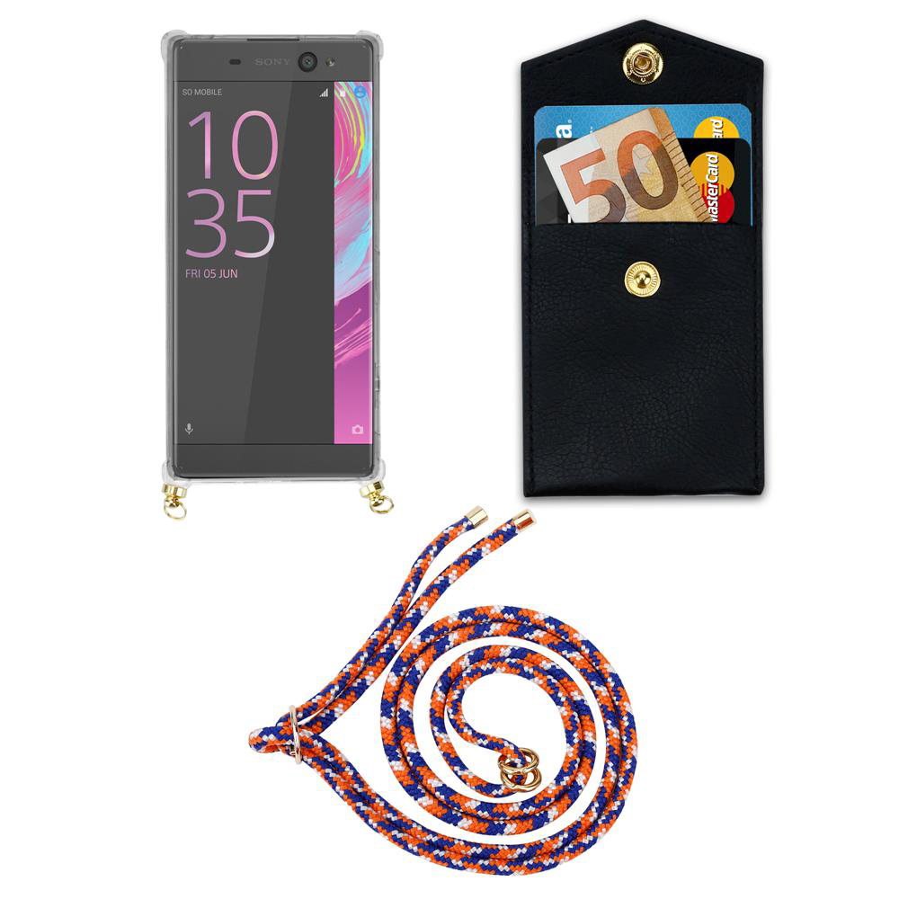 Smartphone mit schwarzer Tasche und Lanyard