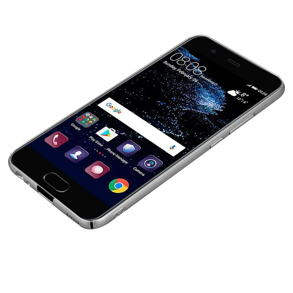 Ein silbernes Smartphone mit dunklem Hintergrund und App-Symbolen.