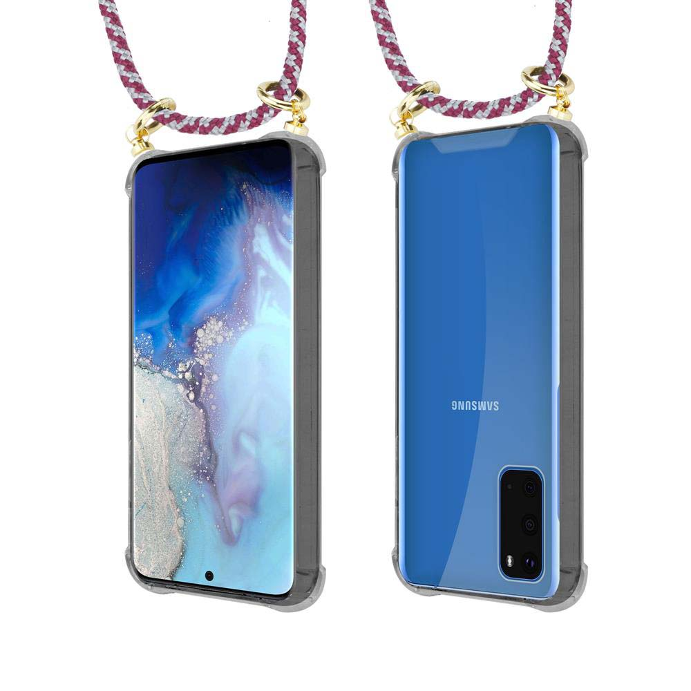 Due telefoni Samsung con cordini, uno mostra lo schermo, l'altro il retro.