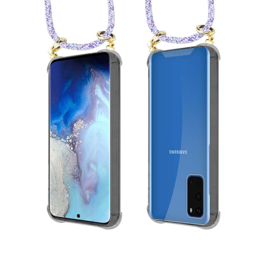 Un Samsung con cinturino, vista frontale e posteriore.
