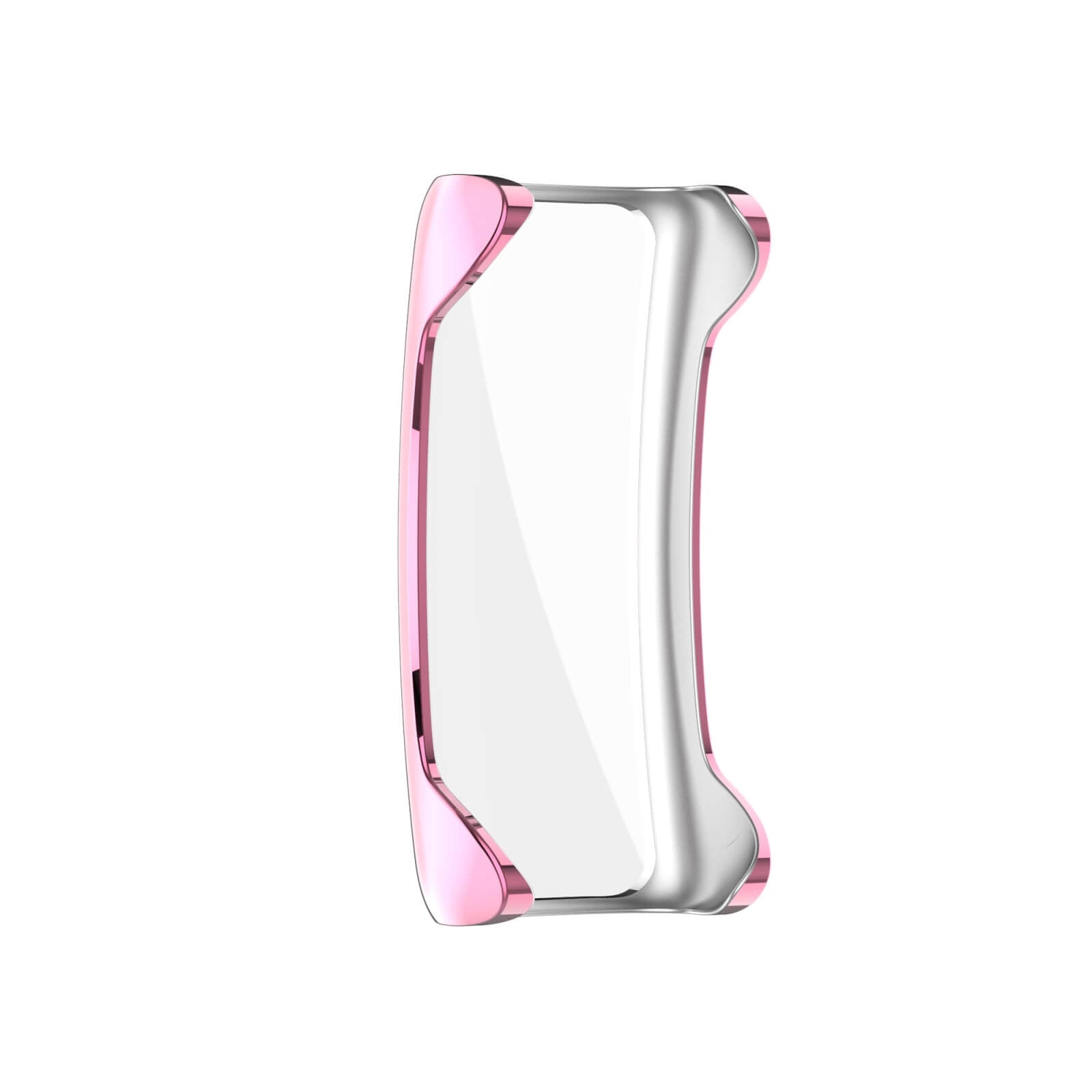Un cadre rose et argenté pour un bracelet de fitness, isolé sur fond blanc.