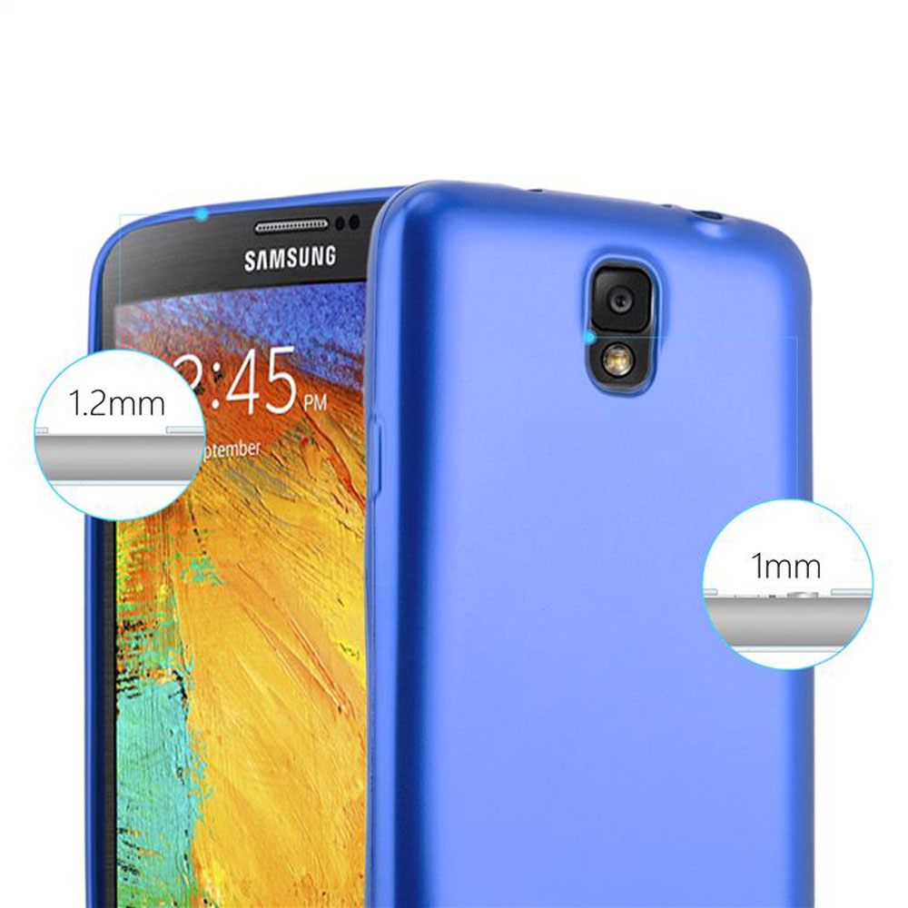 Blaue Handyhülle mit einem Samsung-Telefon, 1,2 mm und 1 mm Dicke angezeigt.