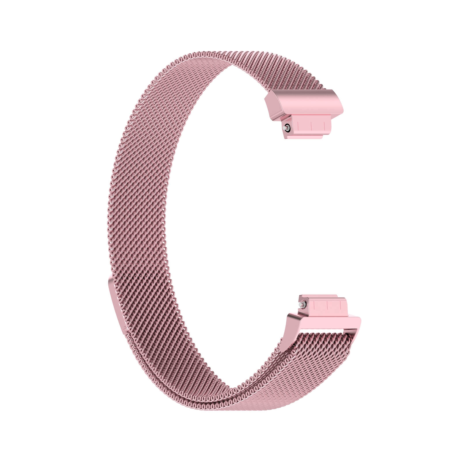 Un bracelet de montre flexible en maille or rose avec mécanisme de fermoir.