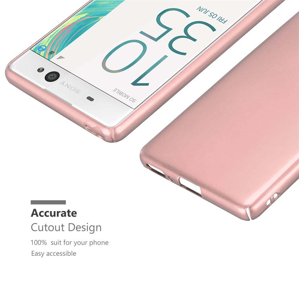 Teléfono color oro rosa con funda. Pantalla muestra hora 10:35. Texto: Accurate Cutout Design.