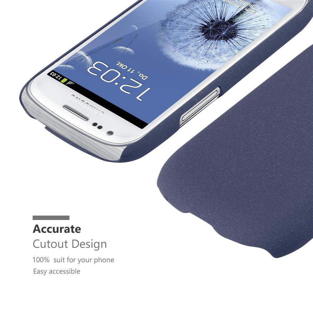Un telefono Samsung con una custodia protettiva blu e uno sfondo a forma di dente di leone.