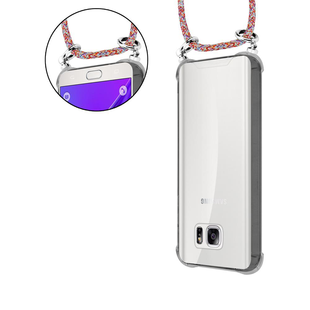 Ein Smartphone mit einer transparenten Hülle und einem farbigen Band
