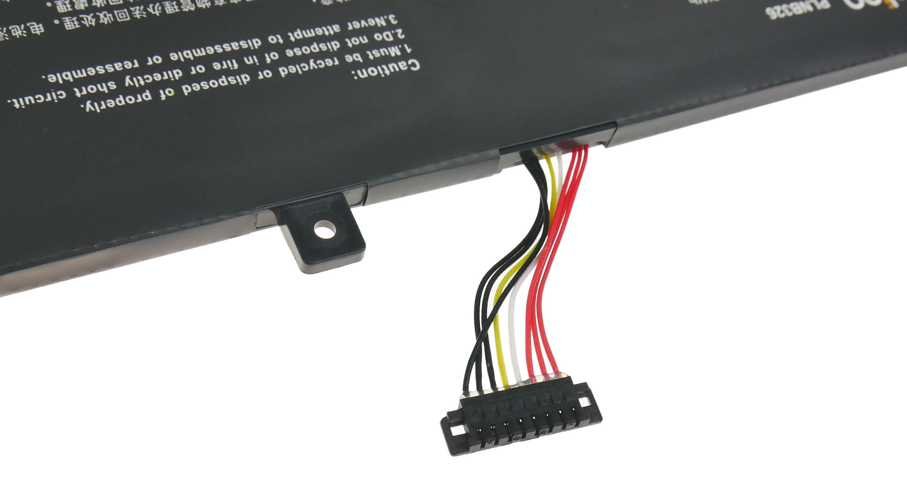 Czarna bateria z wielokolorowymi przewodami i wtyczką.