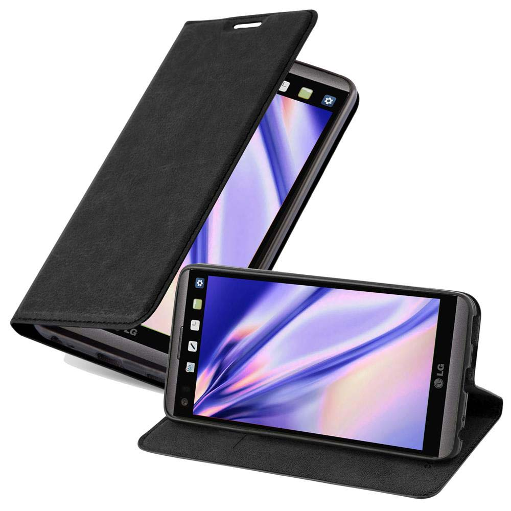 Funda negra tipo libro con dos smartphones LG. Uno abierto, el otro cerrado.