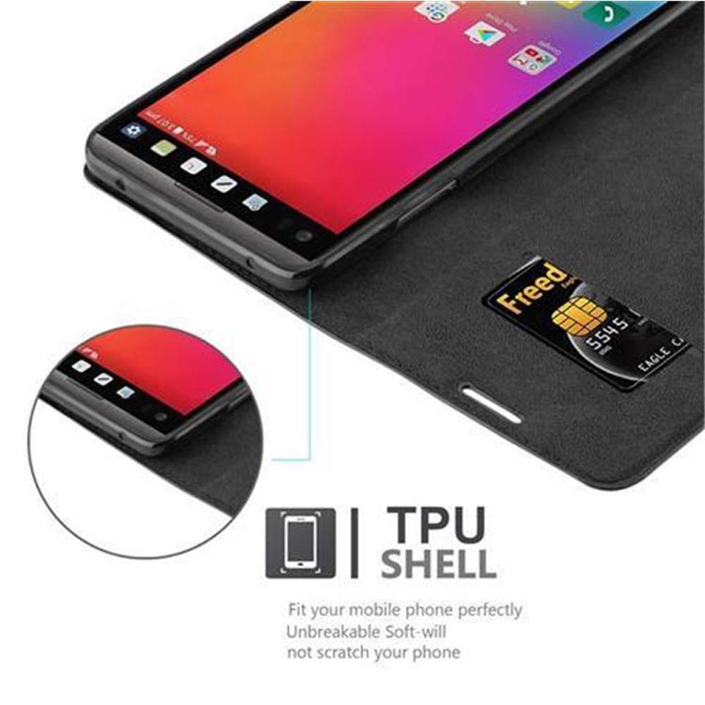Teléfono negro con pantalla roja en funda negra con tarjeta. Carcasa TPU.