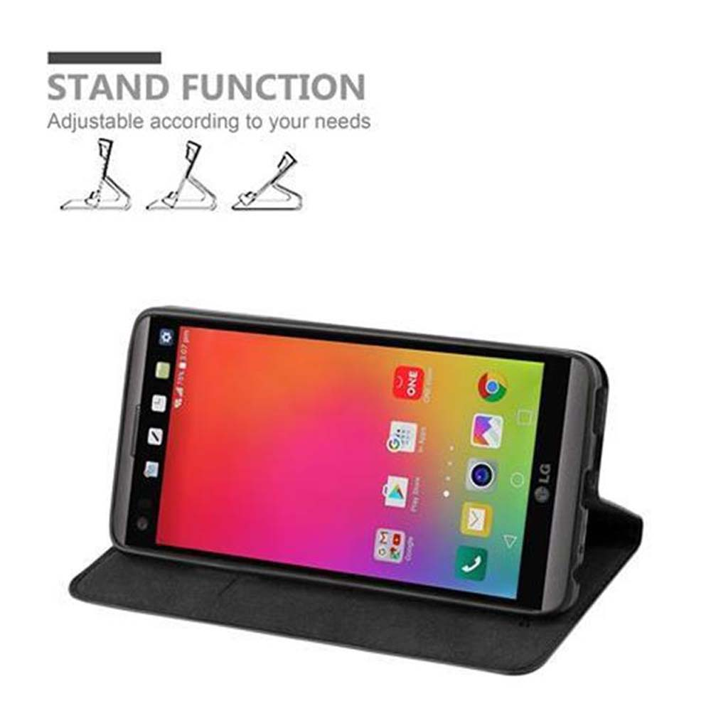Un smartphone negro en una funda con función de soporte, iconos de apps coloridos.