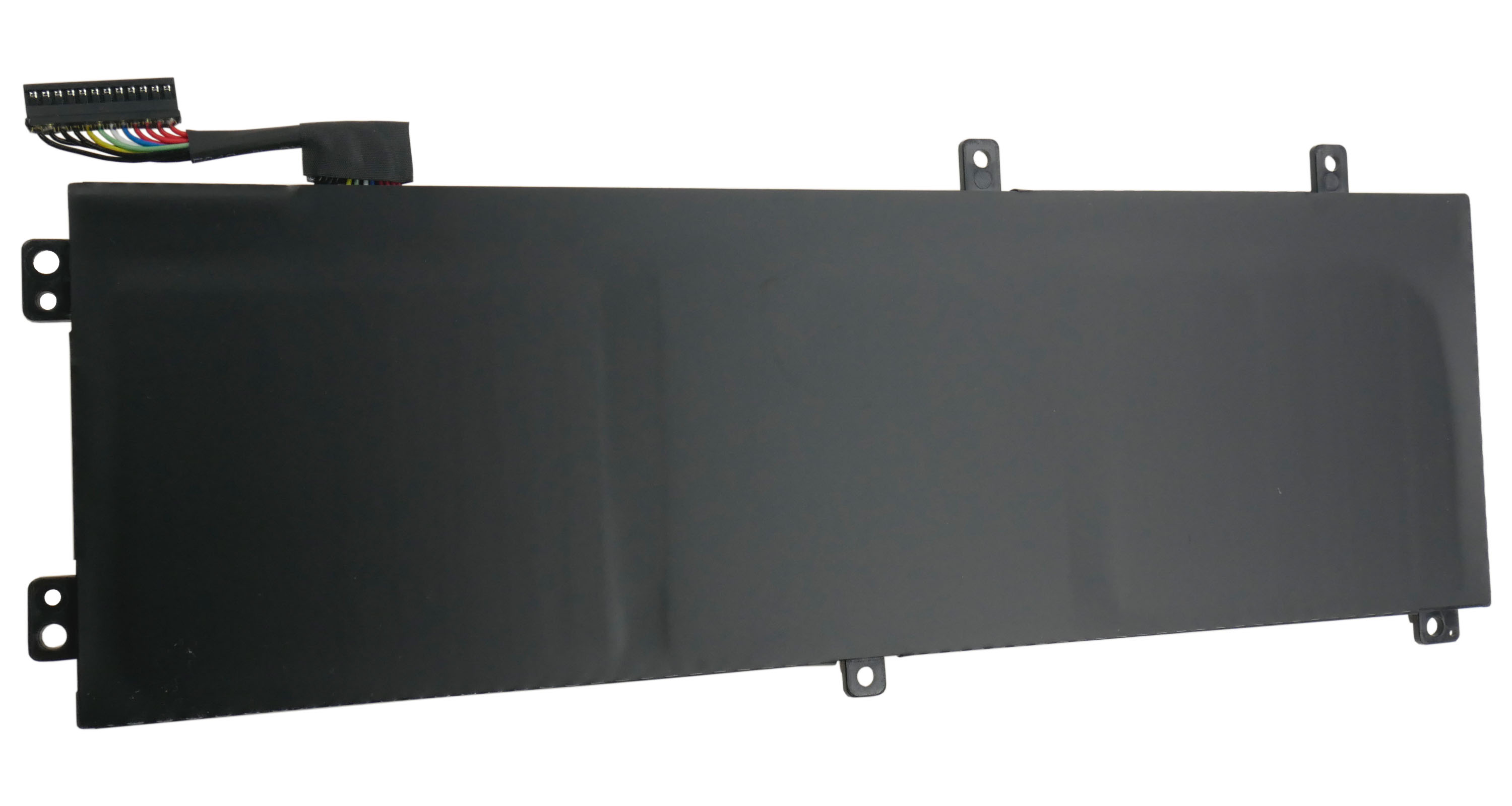 Czarna bateria do laptopa z kablem połączeniowym i otworami na śruby.