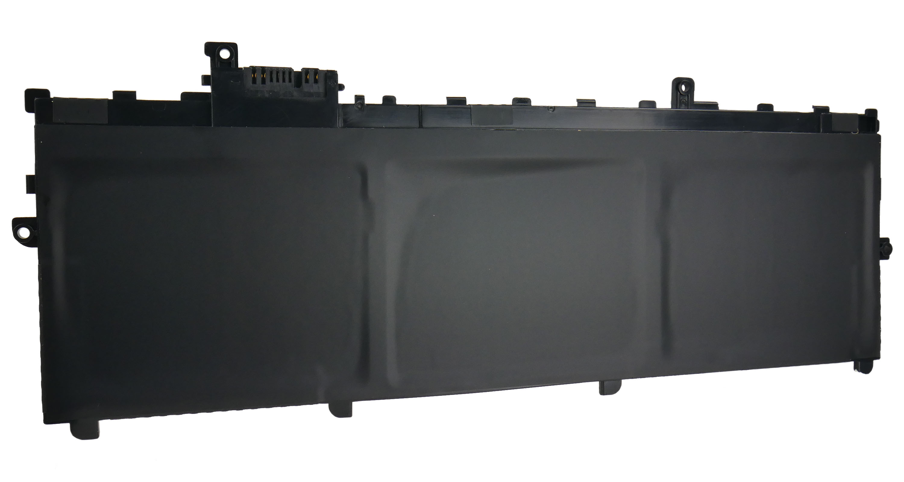 Czarna bateria do laptopa ze złączami i otworami montażowymi.