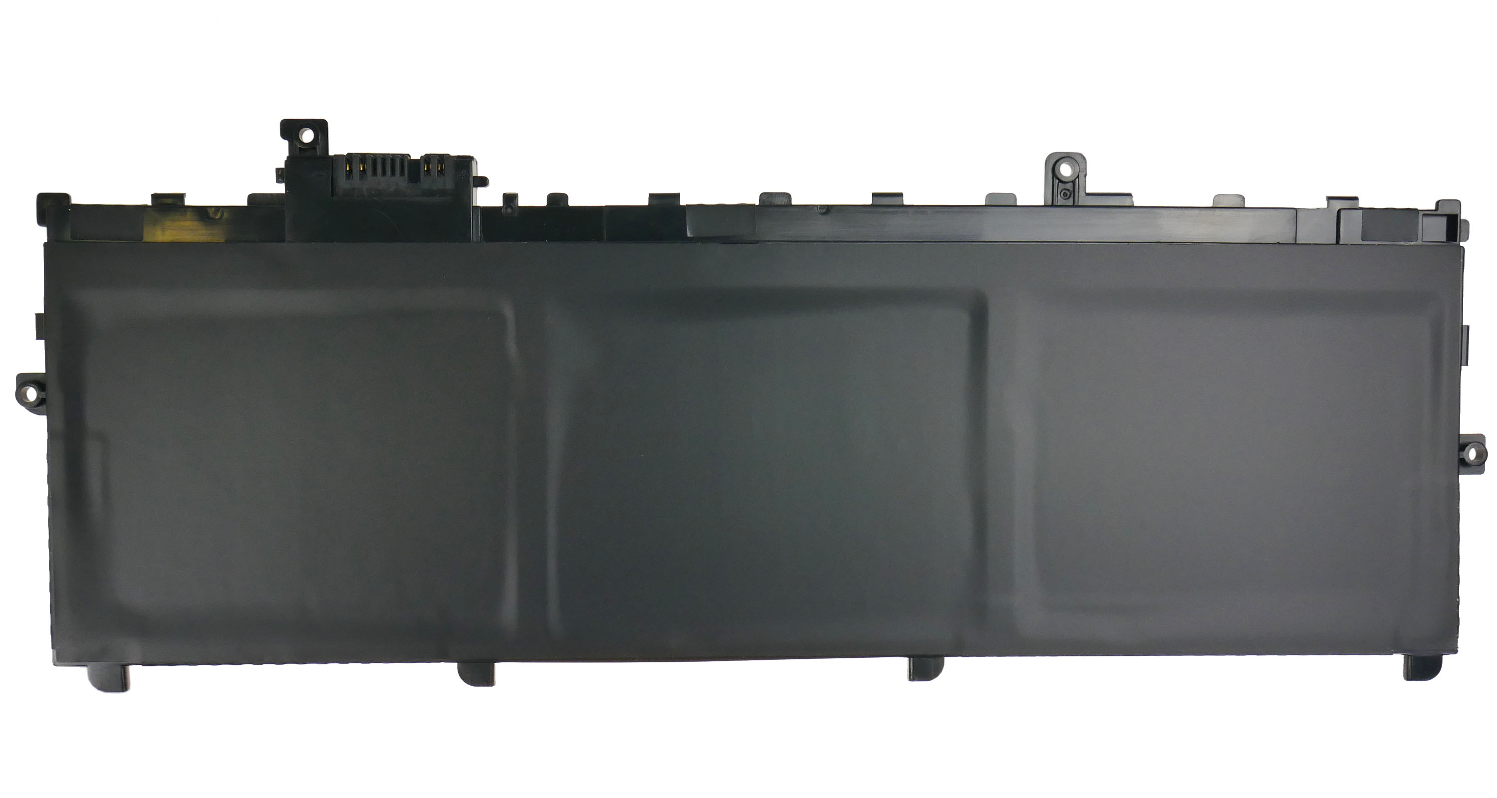 Czarny akumulator do laptopa z czarnym złączem i otworami montażowymi.