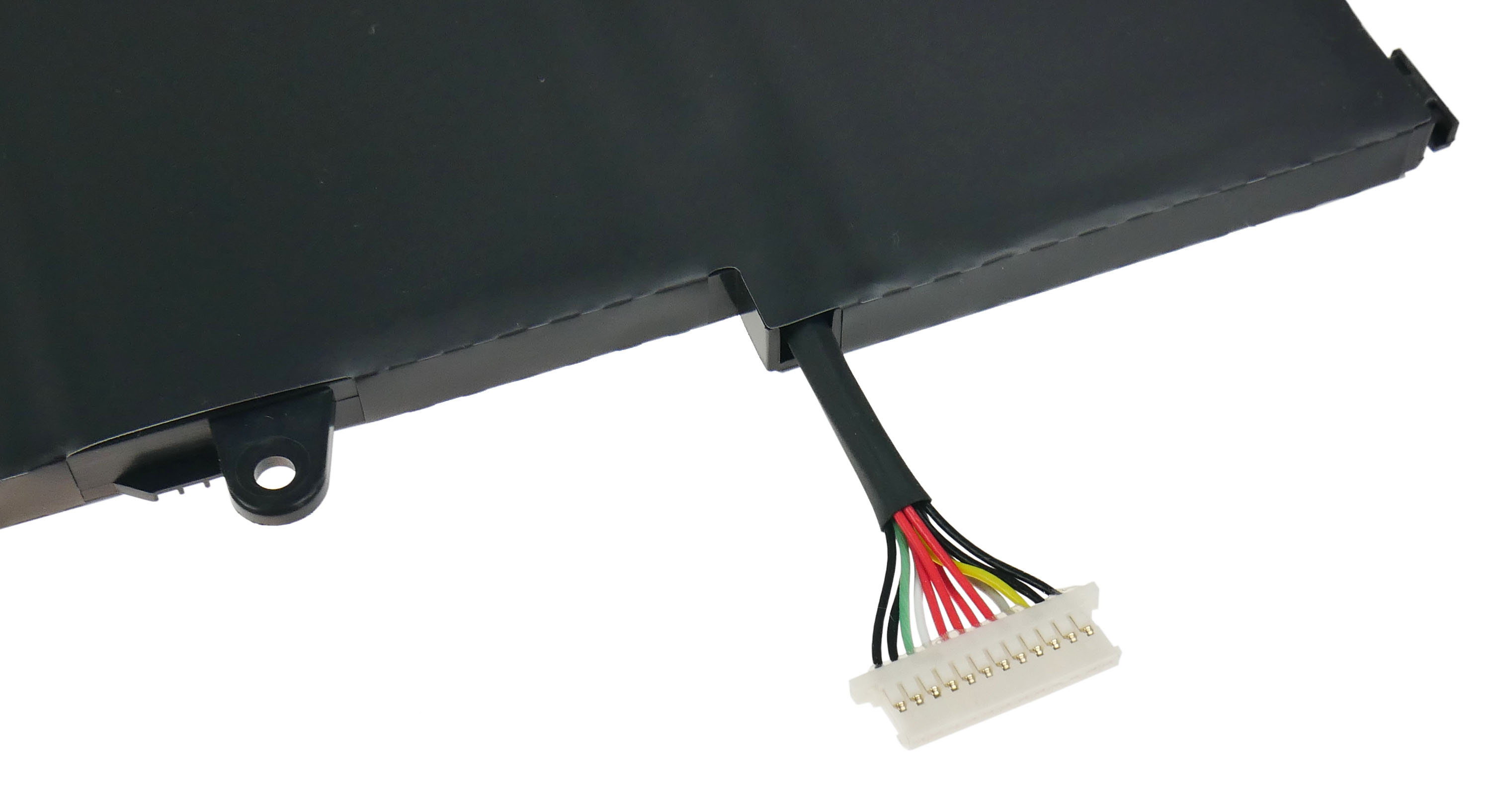 Czarna bateria do laptopa z wielokolorowym złączem przewodów.