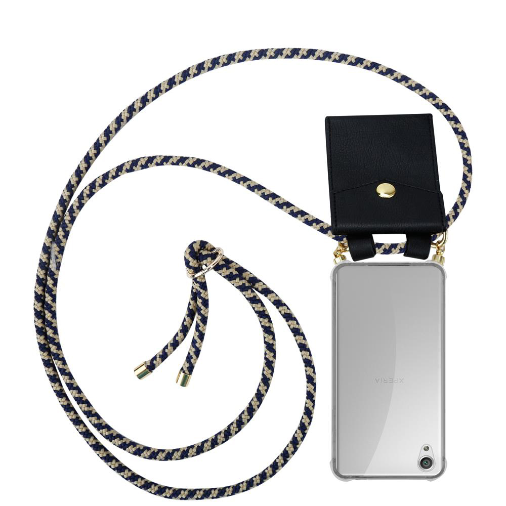 Smartphone-Tasche mit Umhängeband und verstellbarer Schlaufe, schwarz.