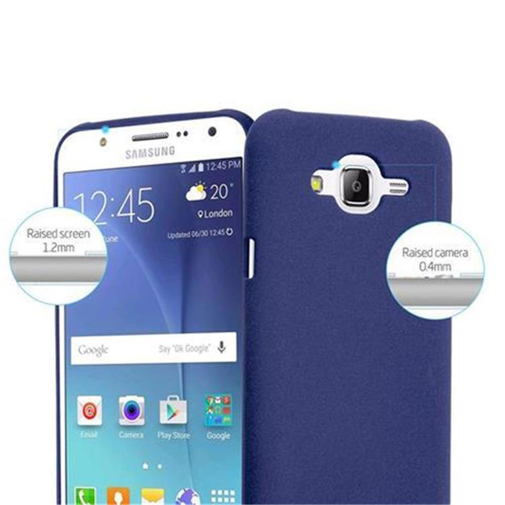 Custodia blu scuro Samsung con schermo e dettagli fotocamera.