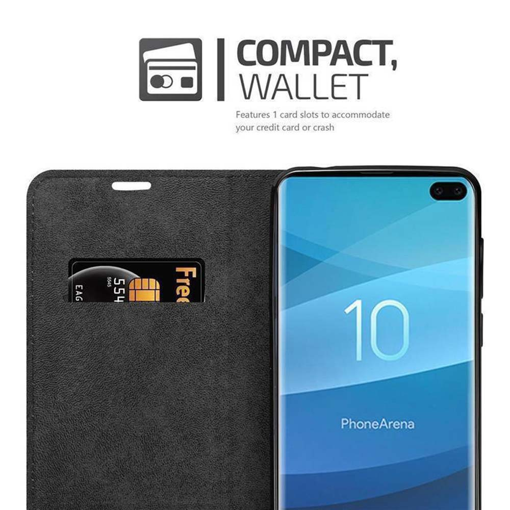 Schwarzes Wallet-Case mit einer Karte und einem Smartphone mit der Zahl 10.