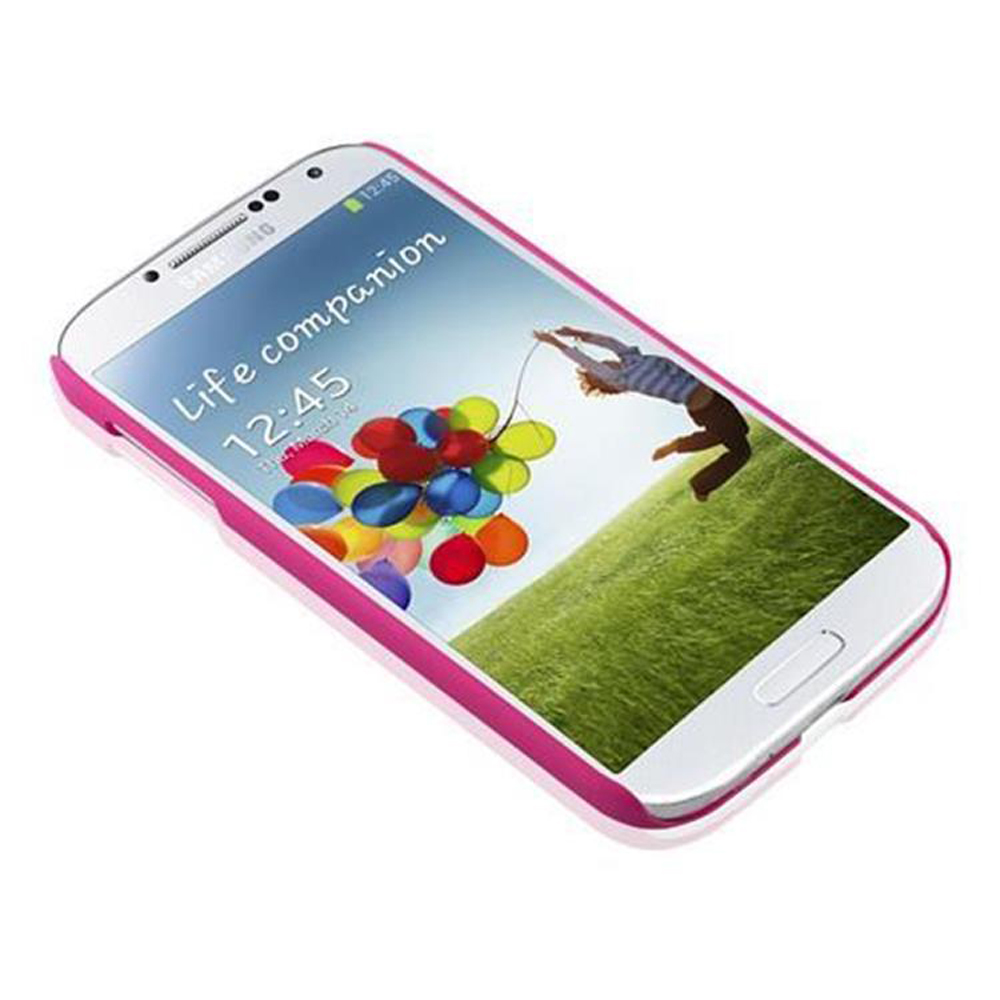 Uno smartphone con custodia rosa mostra un uomo che tiene palloncini colorati.