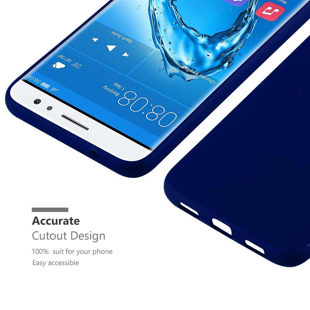 Una custodia blu per telefono con uno smartphone che mostra l'ora 08:08 e il meteo.
