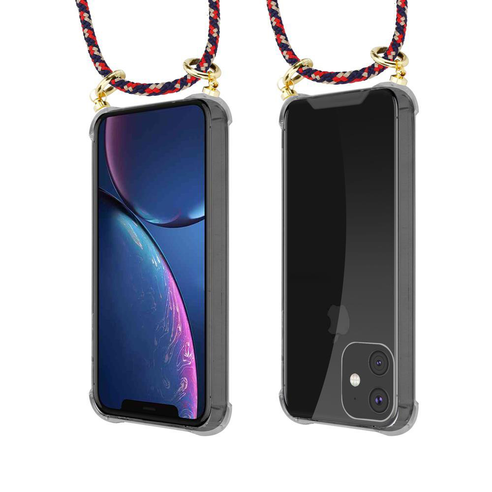 Due telefoni in custodie trasparenti con cordini colorati. Uno mostra lo schermo, l'altro il retro.
