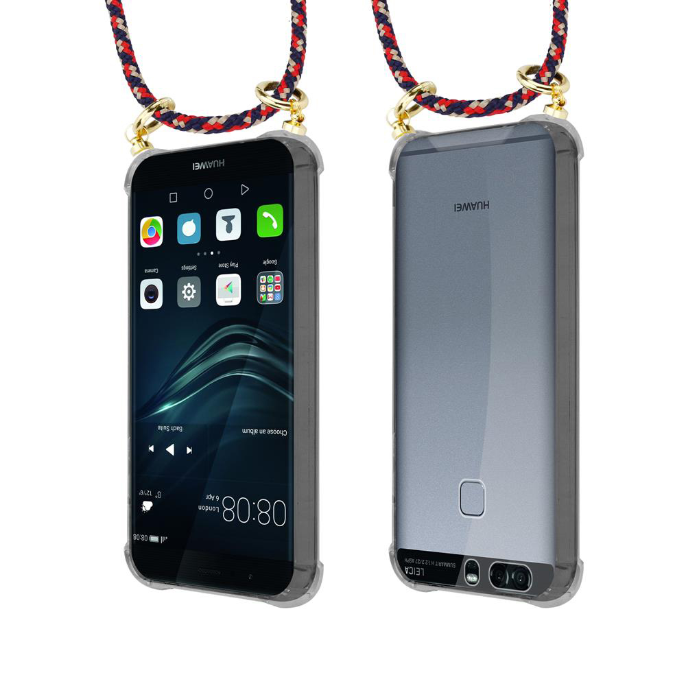 Huawei Smartphone mit zwei Ansichten, vorne und hinten, mit Schnur.