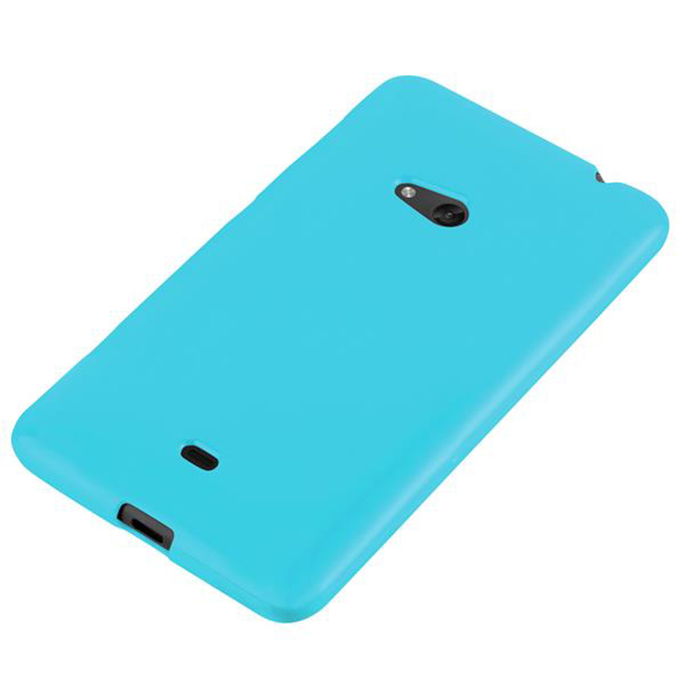 Une coque de téléphone turquoise avec découpe caméra et port de charge.