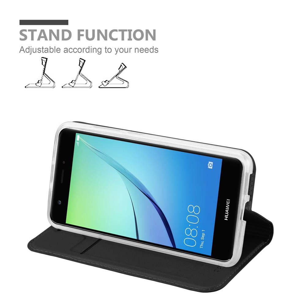 Uno smartphone in un supporto nero con tre posizioni verticali.