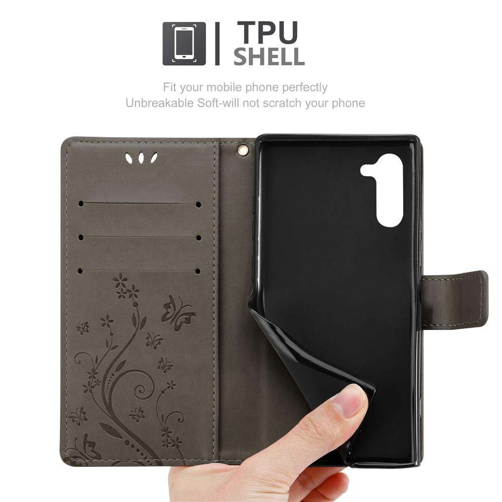 Eine braune Brieftasche für ein Handy mit einem TPU-Gehäuse.