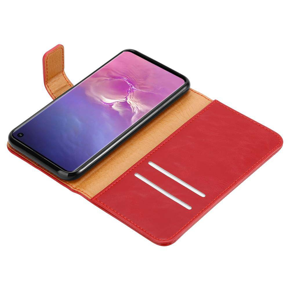 Custodia a libro rossa con smartphone e due slot per schede.