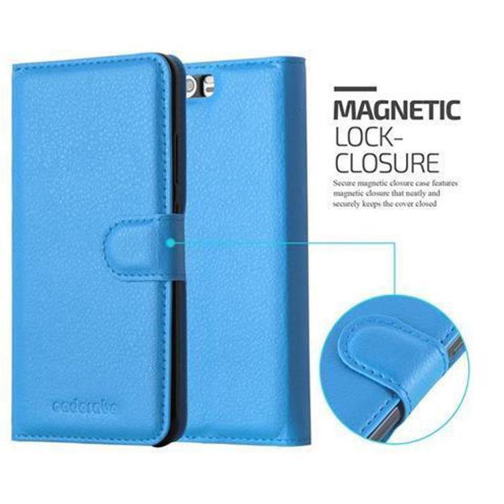 Custodia blu per telefono con chiusura magnetica, logo.