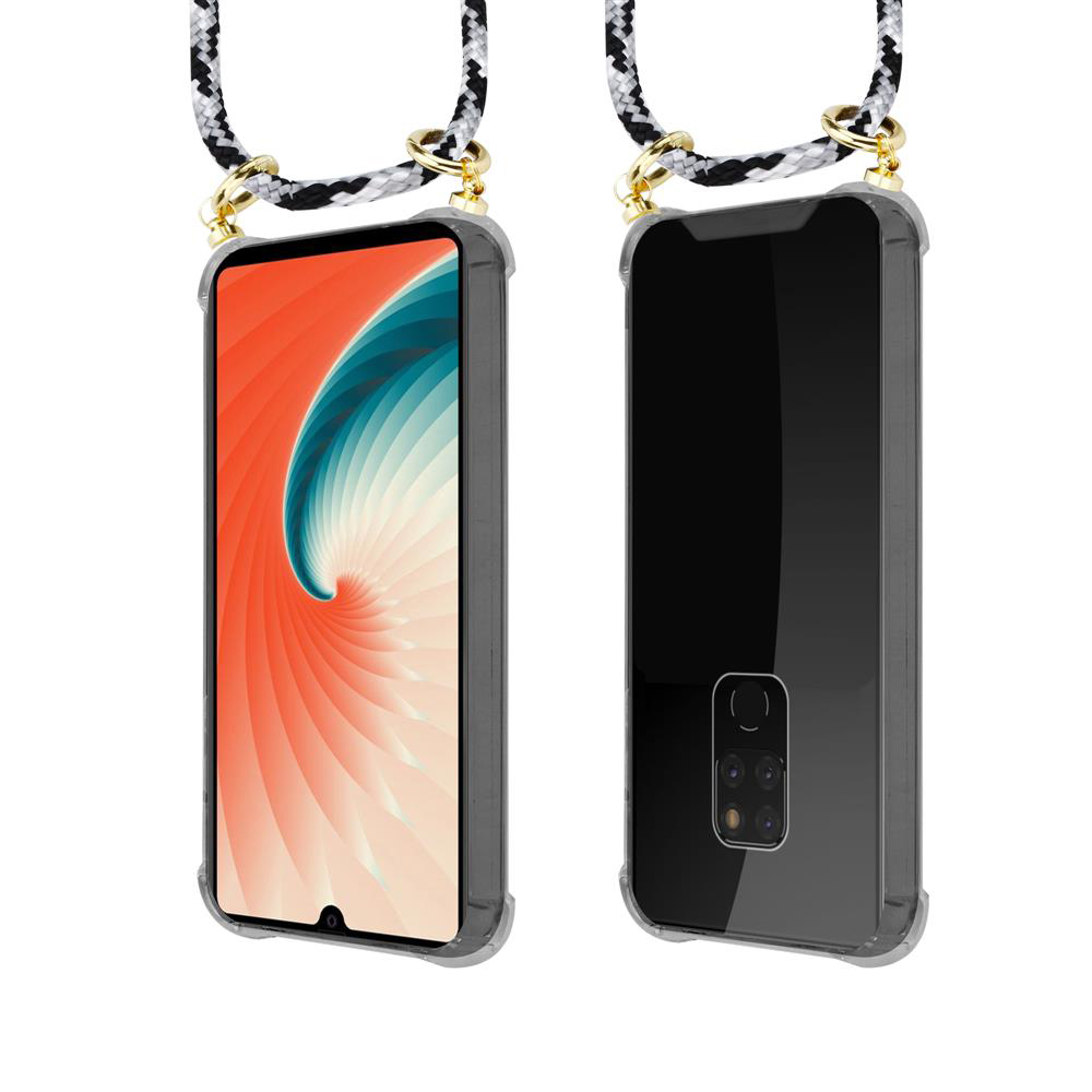 Due smartphone in custodie protettive con lacci, viste frontale e posteriore.