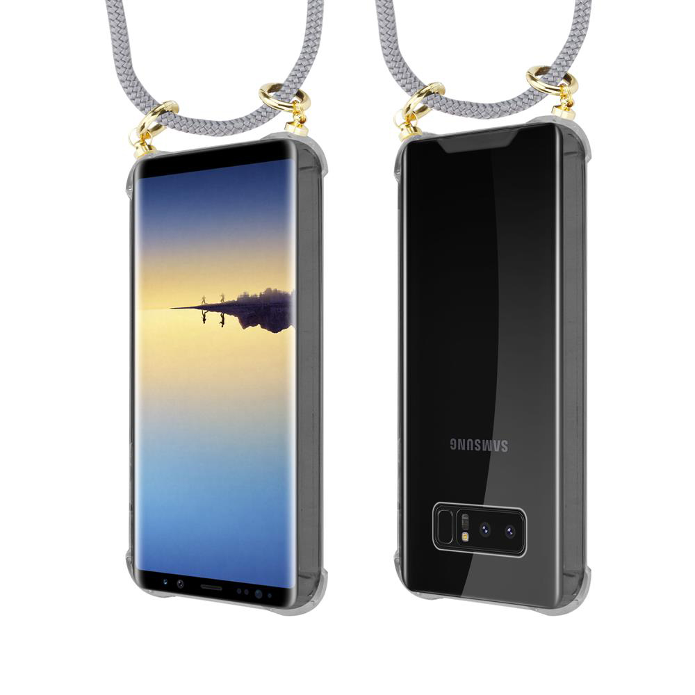 Due telefoni Samsung con cordini, vista frontale e posteriore.