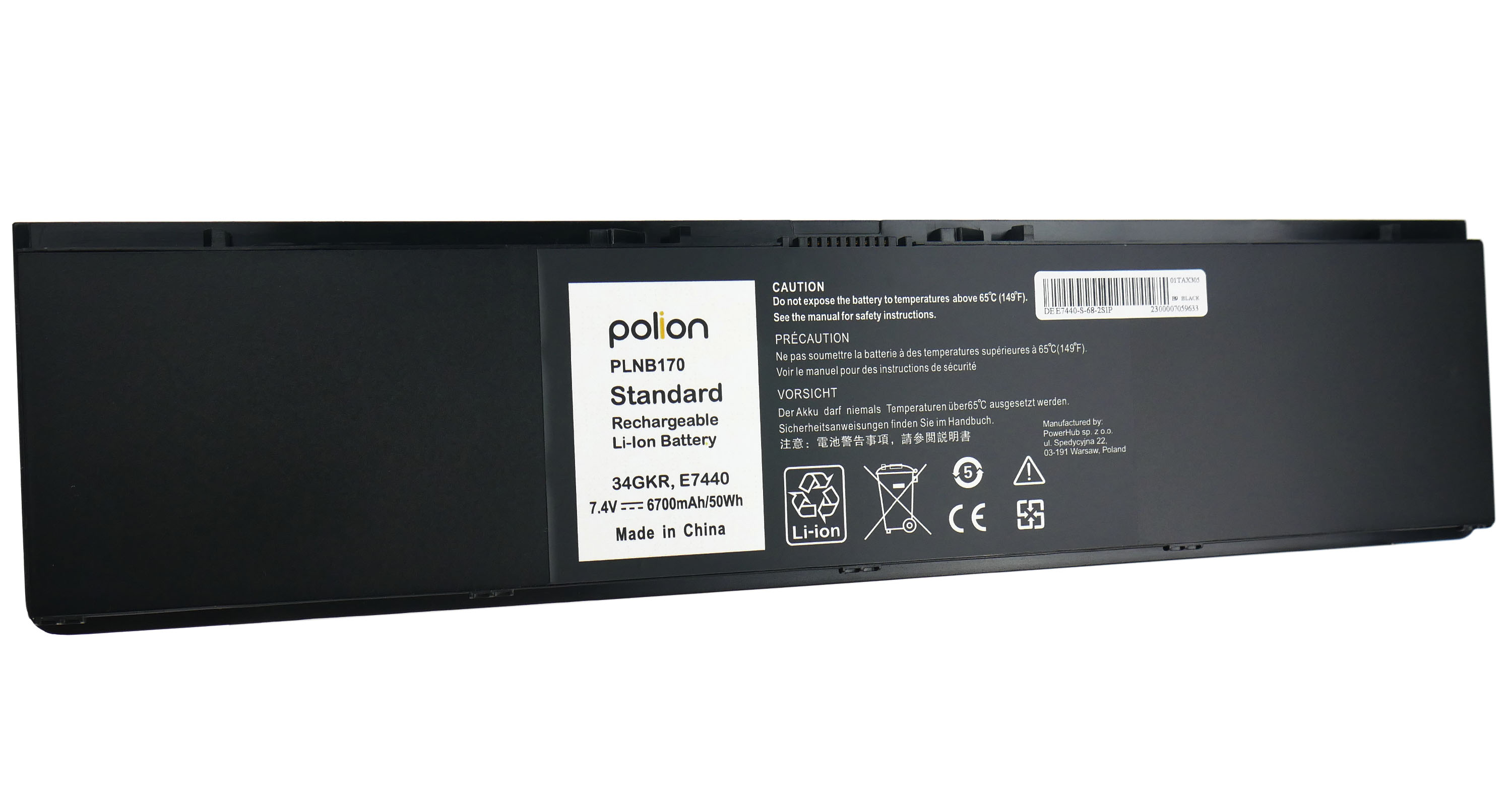 Czarna bateria polion do laptopa, 7,4V, 6700mAh, Li-Ion.