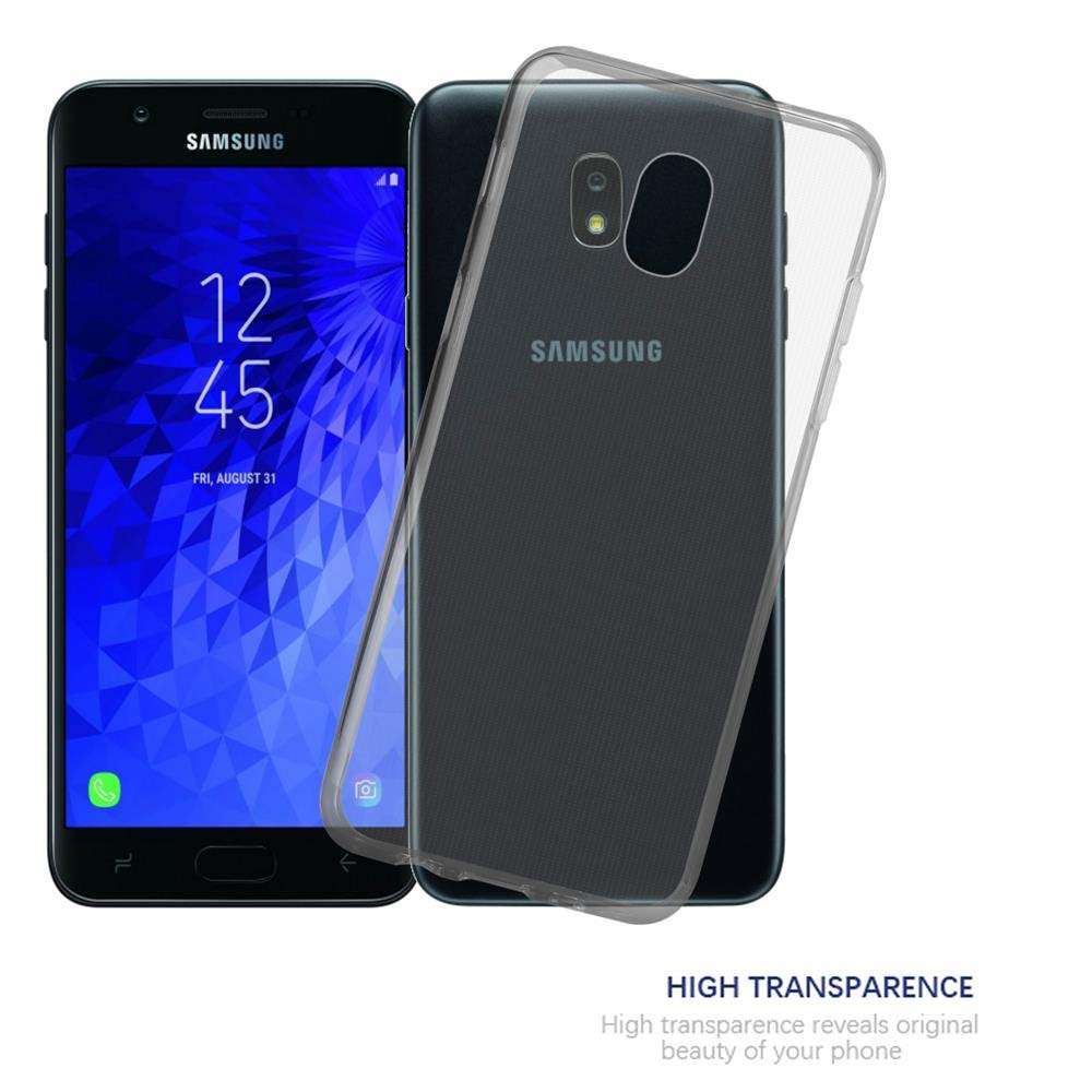 Ein schwarzes Samsung-Smartphone mit einem transparenten Schutzhülle.