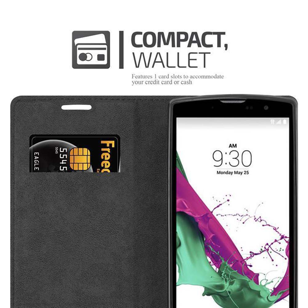Funda de teléfono negra con ranura para tarjetas y un smartphone que muestra las 9:30.